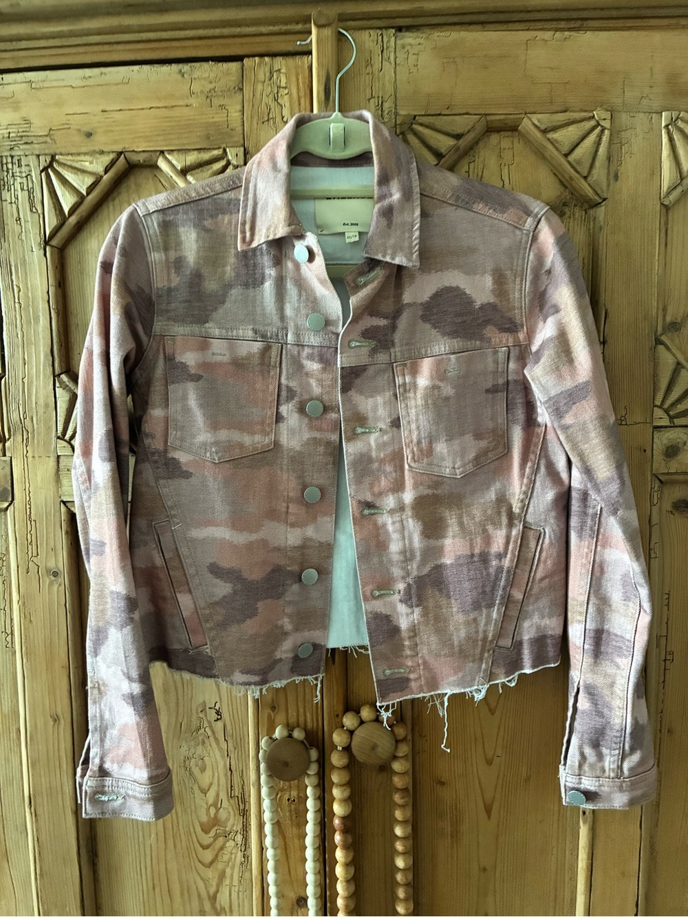 L'AGENCE Washed Pink Camo Cropped Denim Jacket